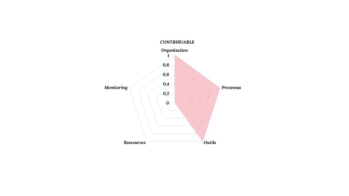 Graphique radar de l’impact de la DAC6 pour le contribuable sur les cinq axes, plus marqué sur l’organisation, les processus et les outils.
